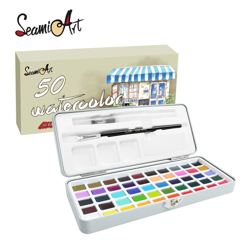 Buy The Best By Artsulli - Art is Long Life Short - Seamiart 50/72/90/100 Color Solid Watercolor Paint Set Basic Neone Glitter Pigments
