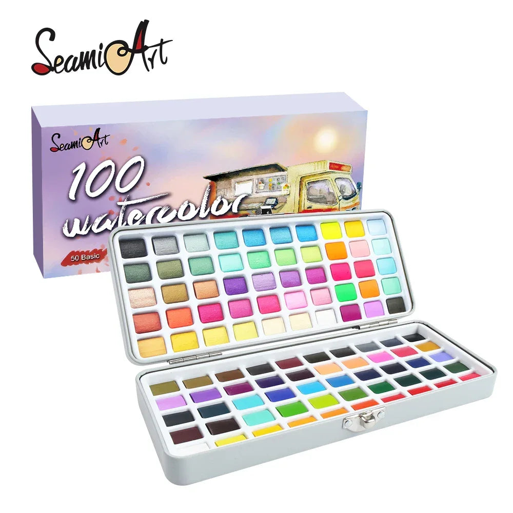 Buy The Best By Artsulli - Art is Long Life Short - Seamiart 50/72/90/100 Color Solid Watercolor Paint Set Basic Neone Glitter Pigments