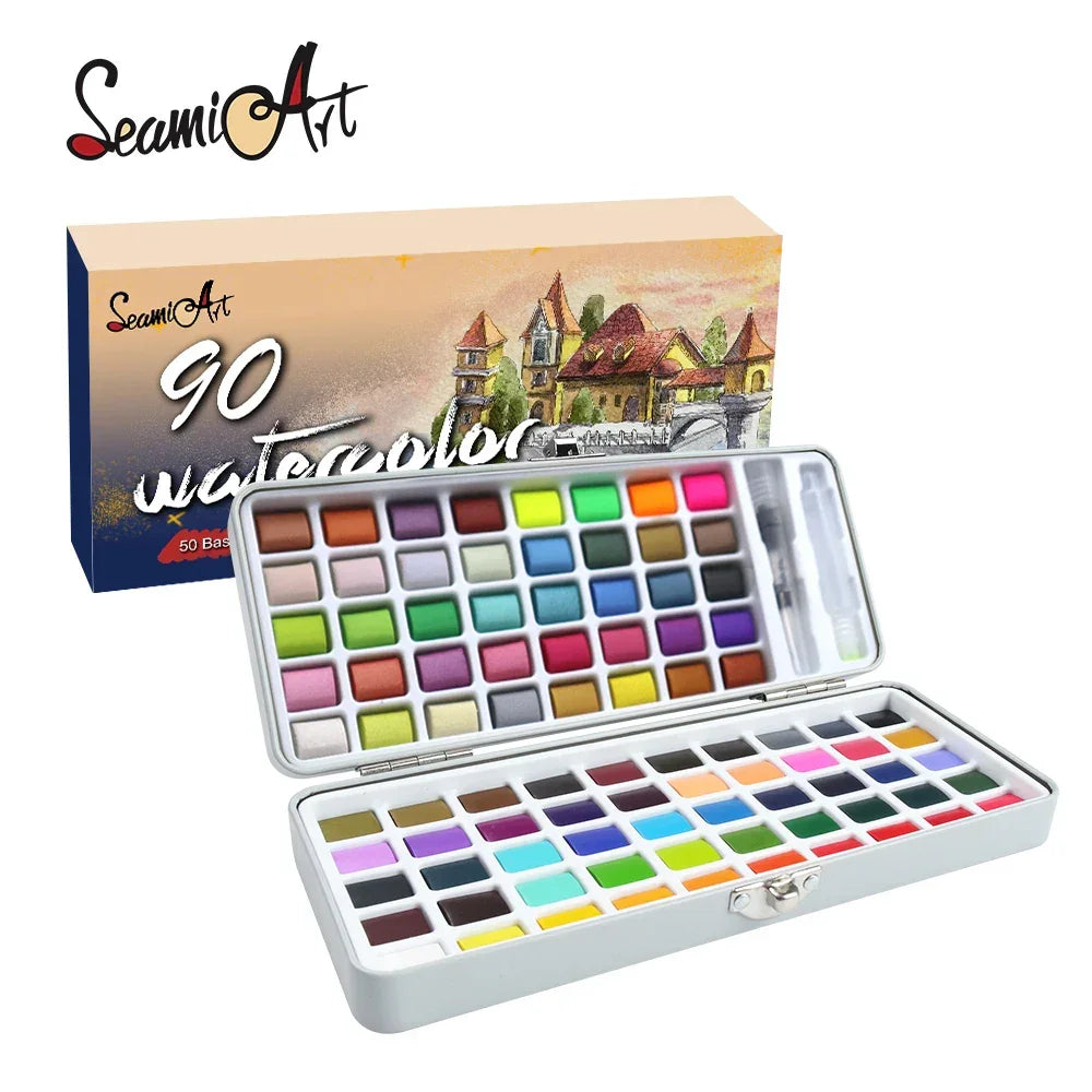 Buy The Best By Artsulli - Art is Long Life Short - Seamiart 50/72/90/100 Color Solid Watercolor Paint Set Basic Neone Glitter Pigments