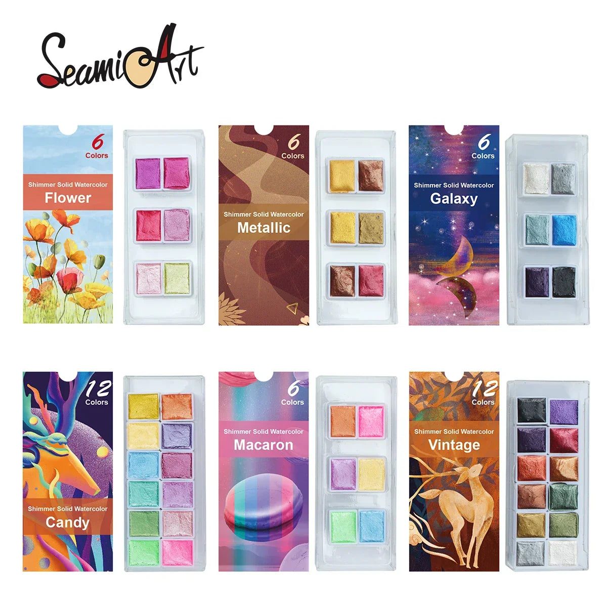 Buy The Best By Artsulli - Art is Long Life Short - Seamiart 6/12 Watercolor Paint Set Metallic Glitter For Artists School Stationery