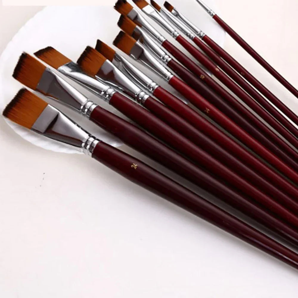 Buy The Best By Artsulli - Art is Long Life Short - Two-color nylon hair flat peak oil brush 12 pcs sets of brushes art water-colour paint