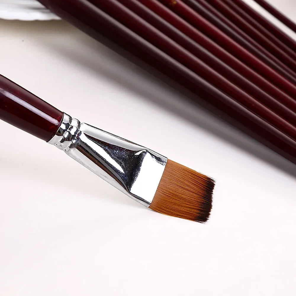 Buy The Best By Artsulli - Art is Long Life Short - Two-color nylon hair flat peak oil brush 12 pcs sets of brushes art water-colour paint