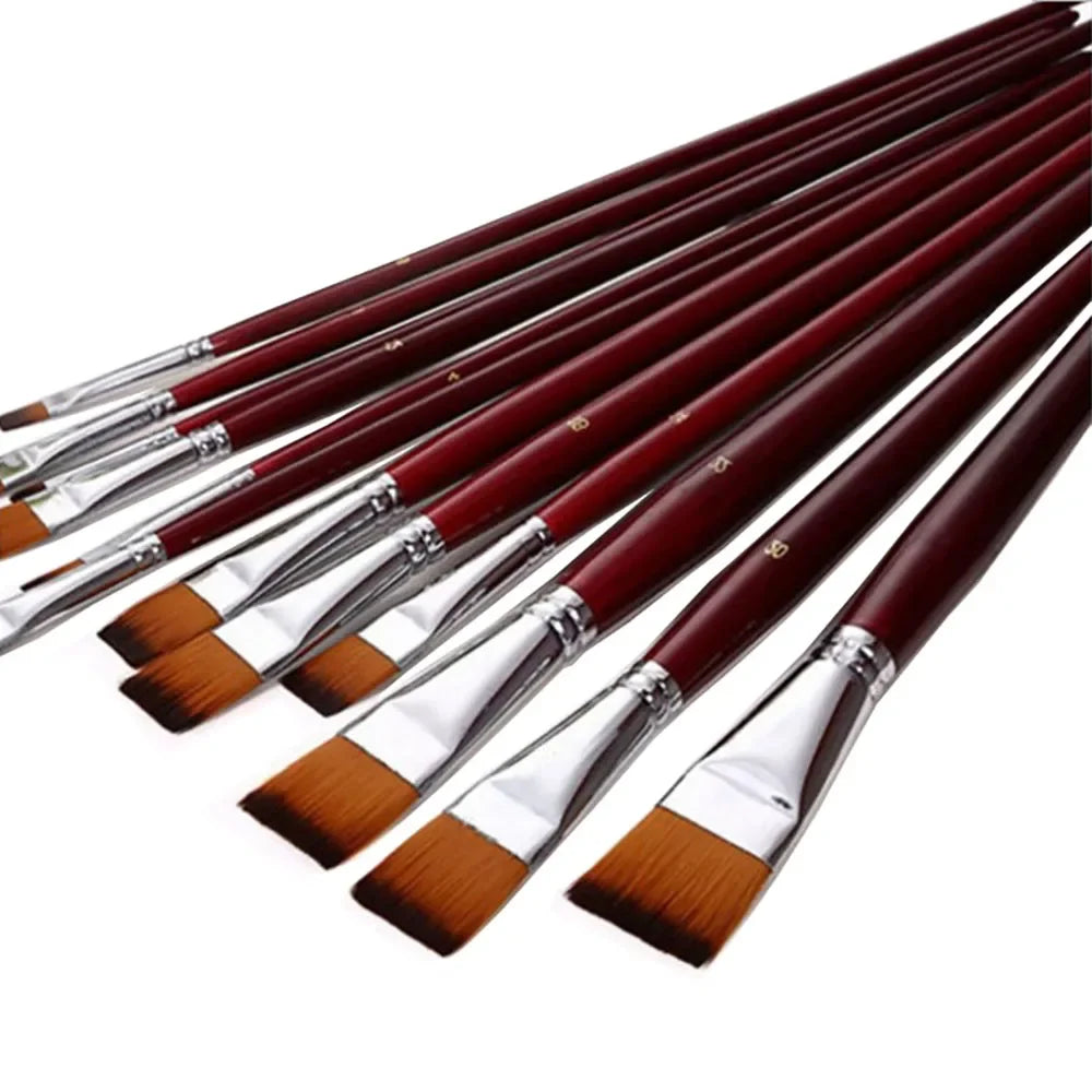 Buy The Best By Artsulli - Art is Long Life Short - Two-color nylon hair flat peak oil brush 12 pcs sets of brushes art water-colour paint