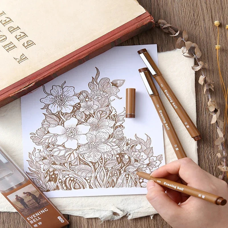 Buy The Best By Artsulli - Art is Long Life Short - Waterproof Ink Brown Micron Neelde Drawing Pen Pigment Fine Line Markers For Hand-Paint