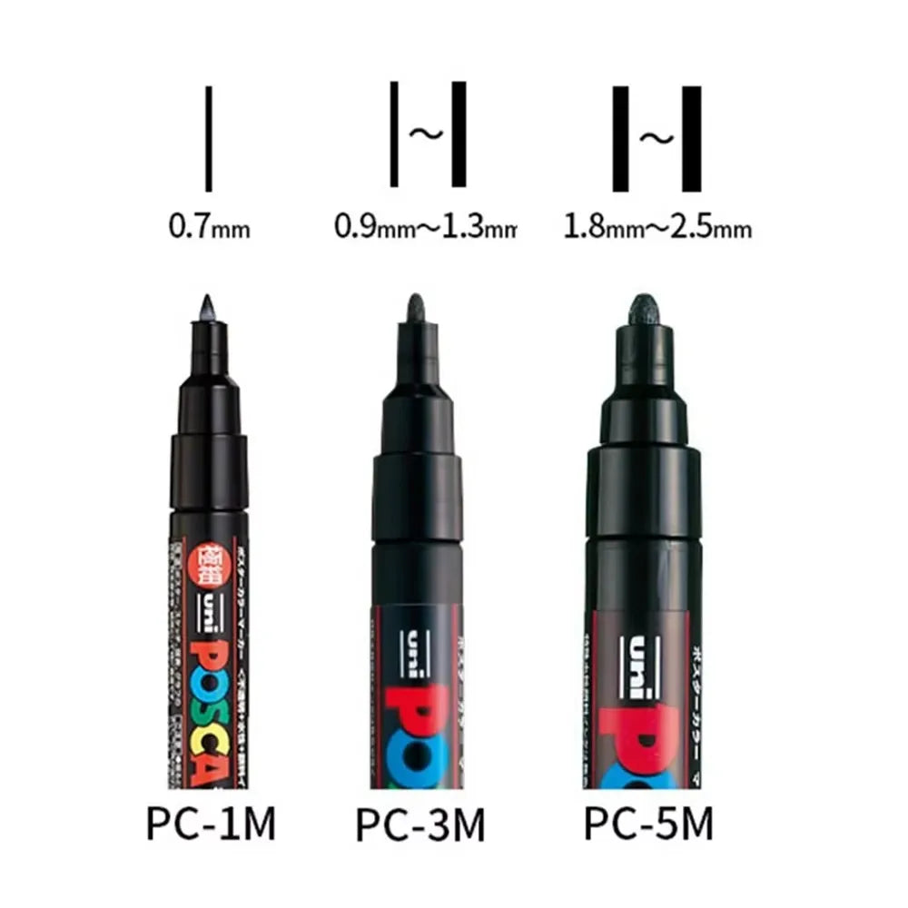Japan Uni POSCA Marker Pen Set Acrylic Graffiti Drawing Permanent Waterproof Children's Drawing PC-3M/1M/5M Fabric Art Supplies