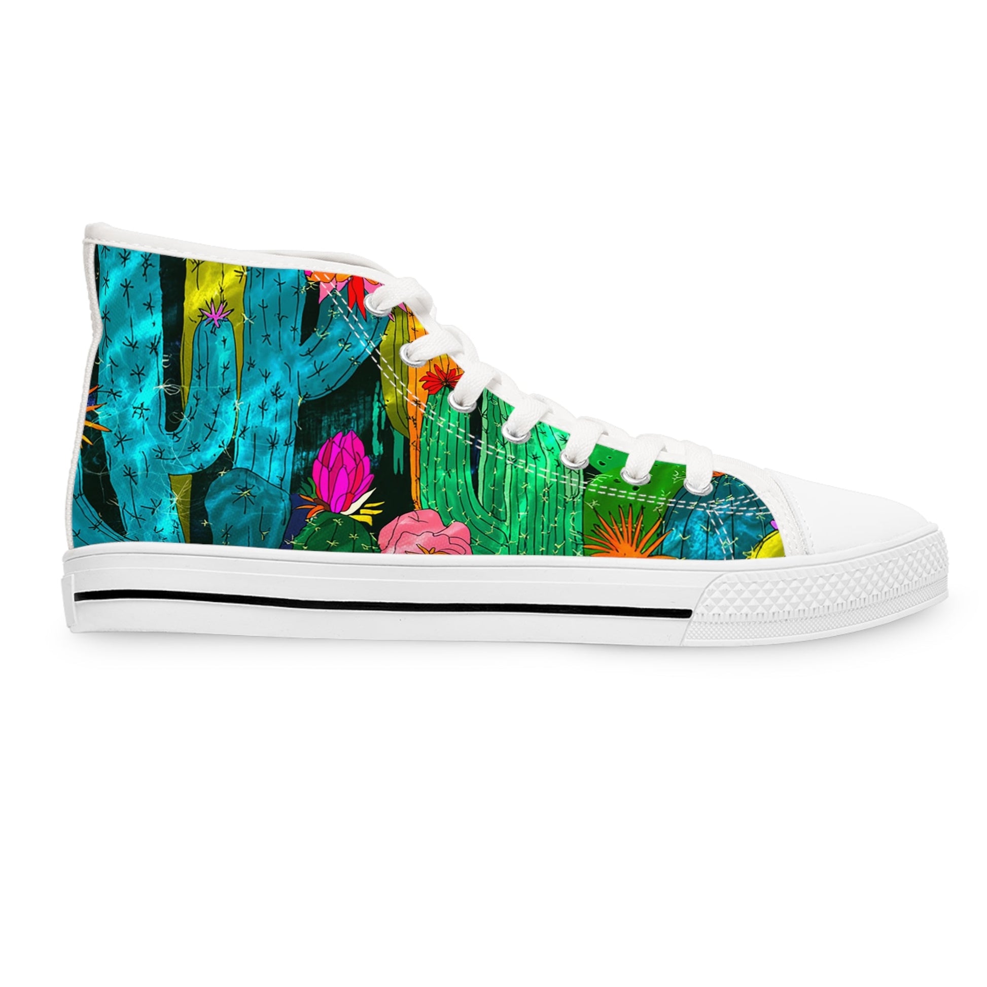 Cactus Floral Canvas High Top Sneakers, Artsulli - Art is Long, Life is Short, Shoes, , , , , , , 