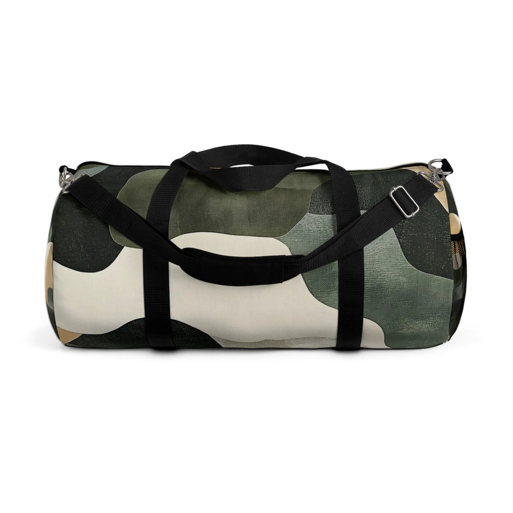 JAKKOUTTHEBXX Camouflage Patterned Duffel Bag with Black Straps 2025