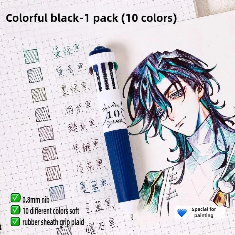 Buy The Best By Artsulli - Art is Long Life Short - Languo 120/10 Color Ballpoint Pen Cartoon 0.8mm Soft Grip Press Multicolor Writing