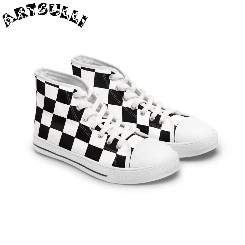 Checkerboard Artistic Work High Top Sneakers, Artsulli - Art is Long, Life is Short, Shoes, Size, US 5.5, Color, White sole, , , 18838028373584244627