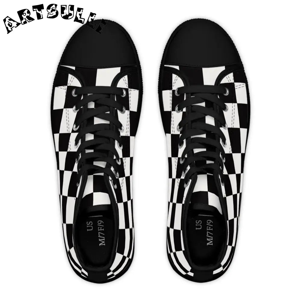 Checkerboard Artistic Work High Top Sneakers, Artsulli - Art is Long, Life is Short, Shoes, , , , , , , 