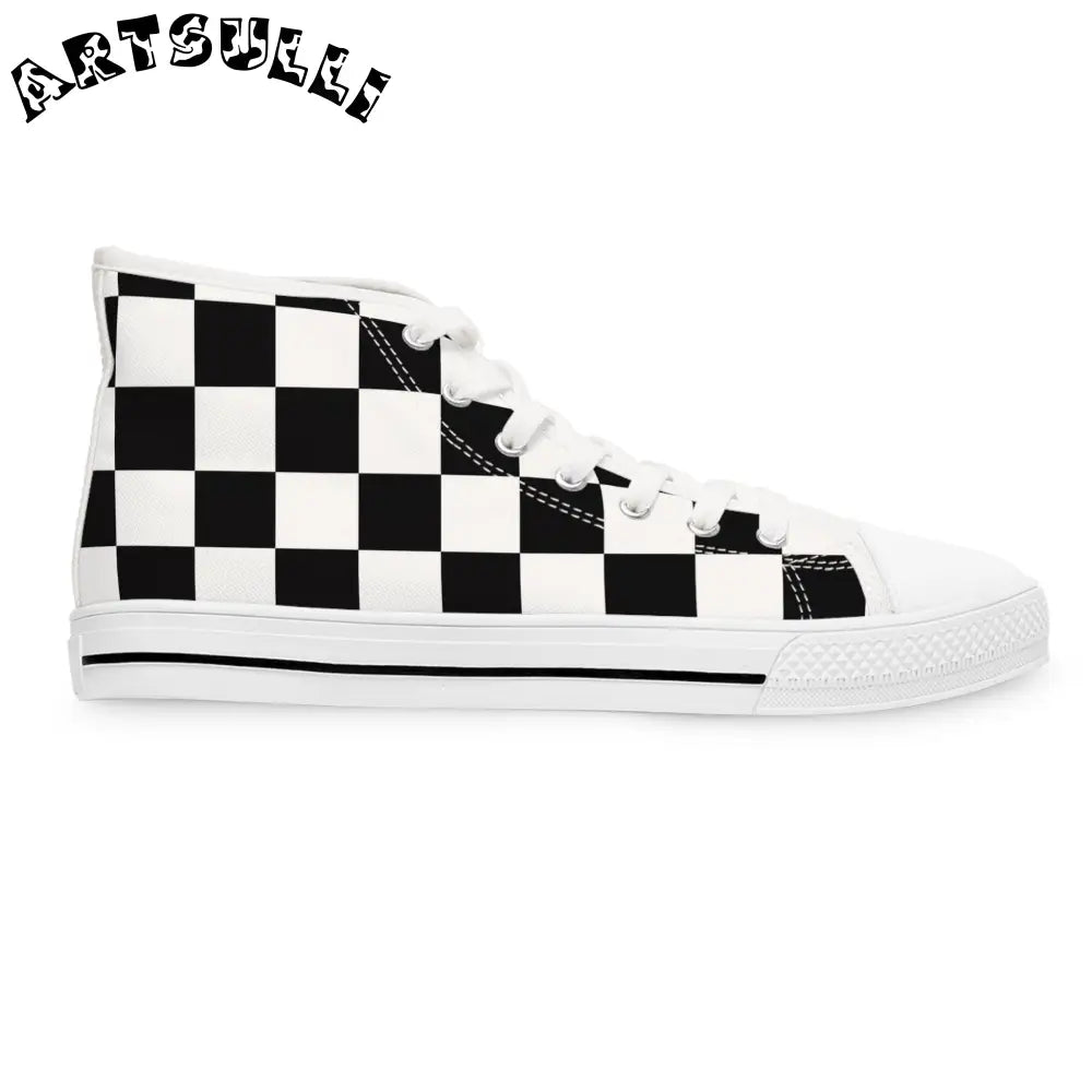 Checkerboard Artistic Work High Top Sneakers, Artsulli - Art is Long, Life is Short, Shoes, , , , , , , 