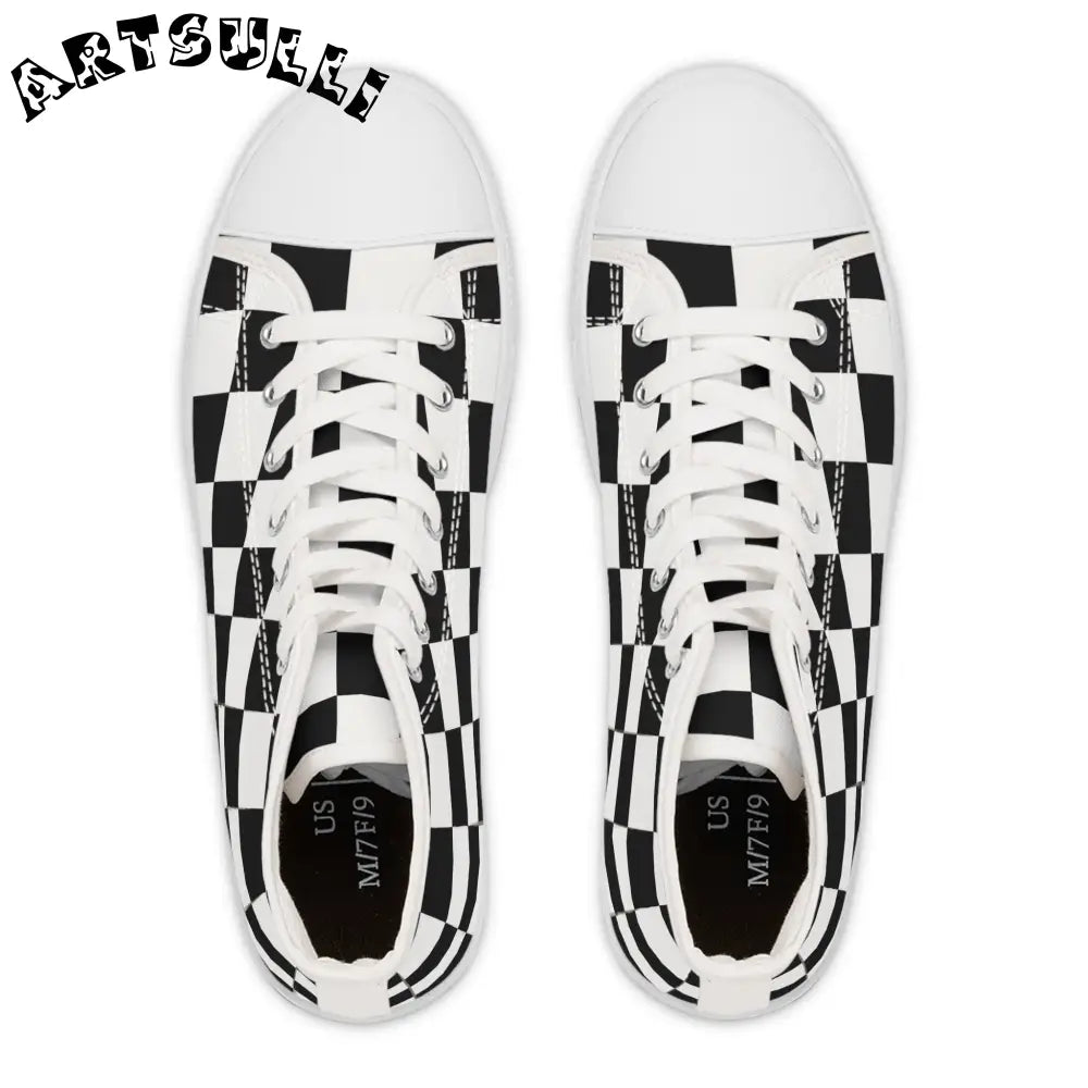 Checkerboard Artistic Work High Top Sneakers, Artsulli - Art is Long, Life is Short, Shoes, , , , , , , 