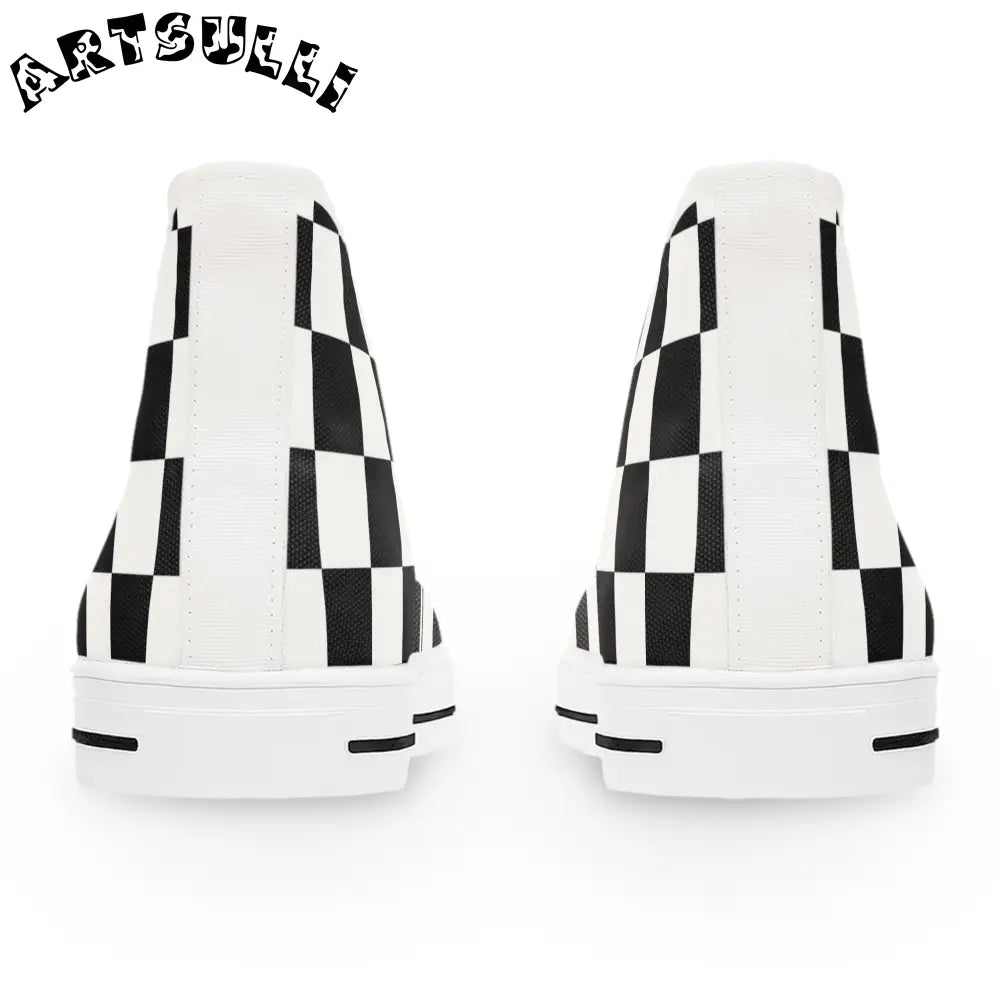 Checkerboard Artistic Work High Top Sneakers, Artsulli - Art is Long, Life is Short, Shoes, , , , , , , 