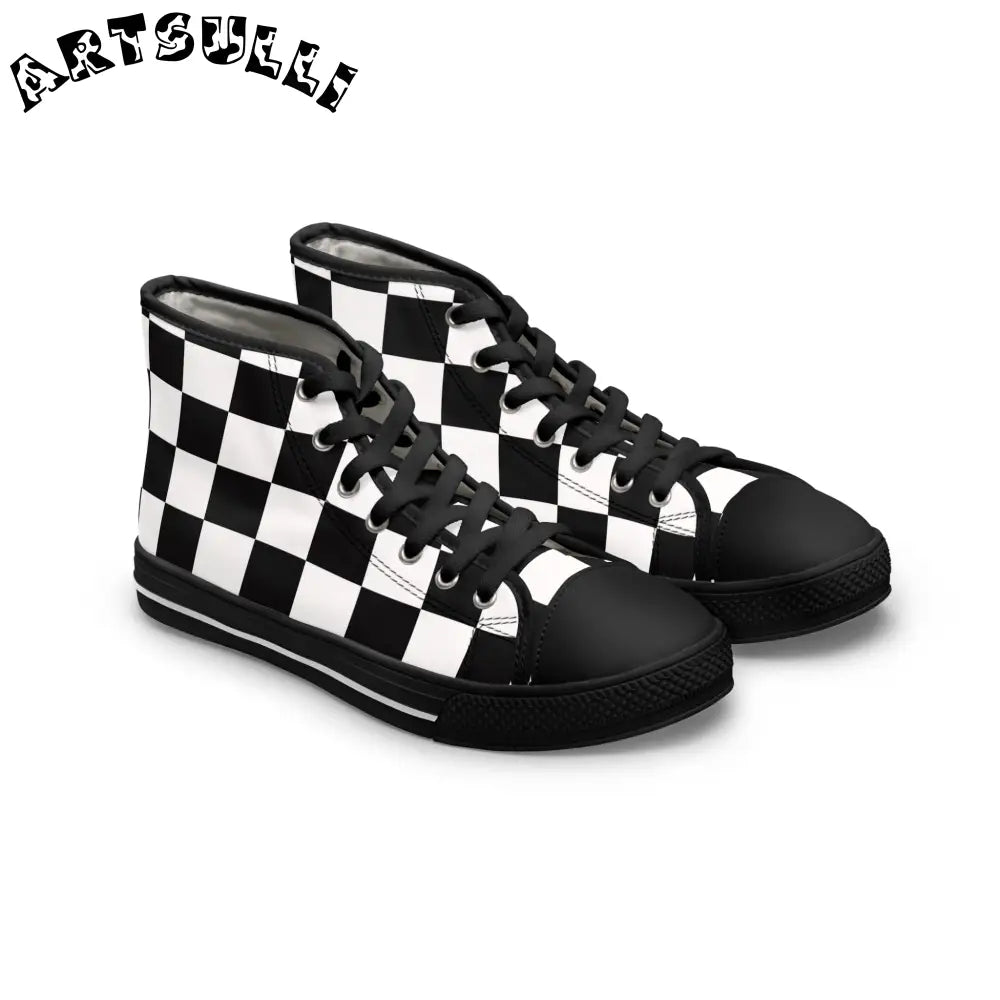 Checkerboard Artistic Work High Top Sneakers, Artsulli - Art is Long, Life is Short, Shoes, Size, US 5.5, Color, Black sole, , , 80937188884469135885