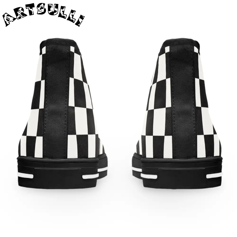 Checkerboard Artistic Work High Top Sneakers, Artsulli - Art is Long, Life is Short, Shoes, , , , , , , 