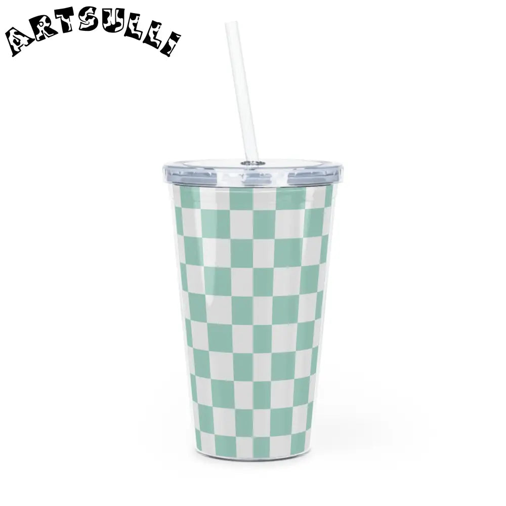 Checkerboard Artistic Work Plastic Tumbler, Artsulli - Art is Long, Life is Short, Mug, , , , , , , 