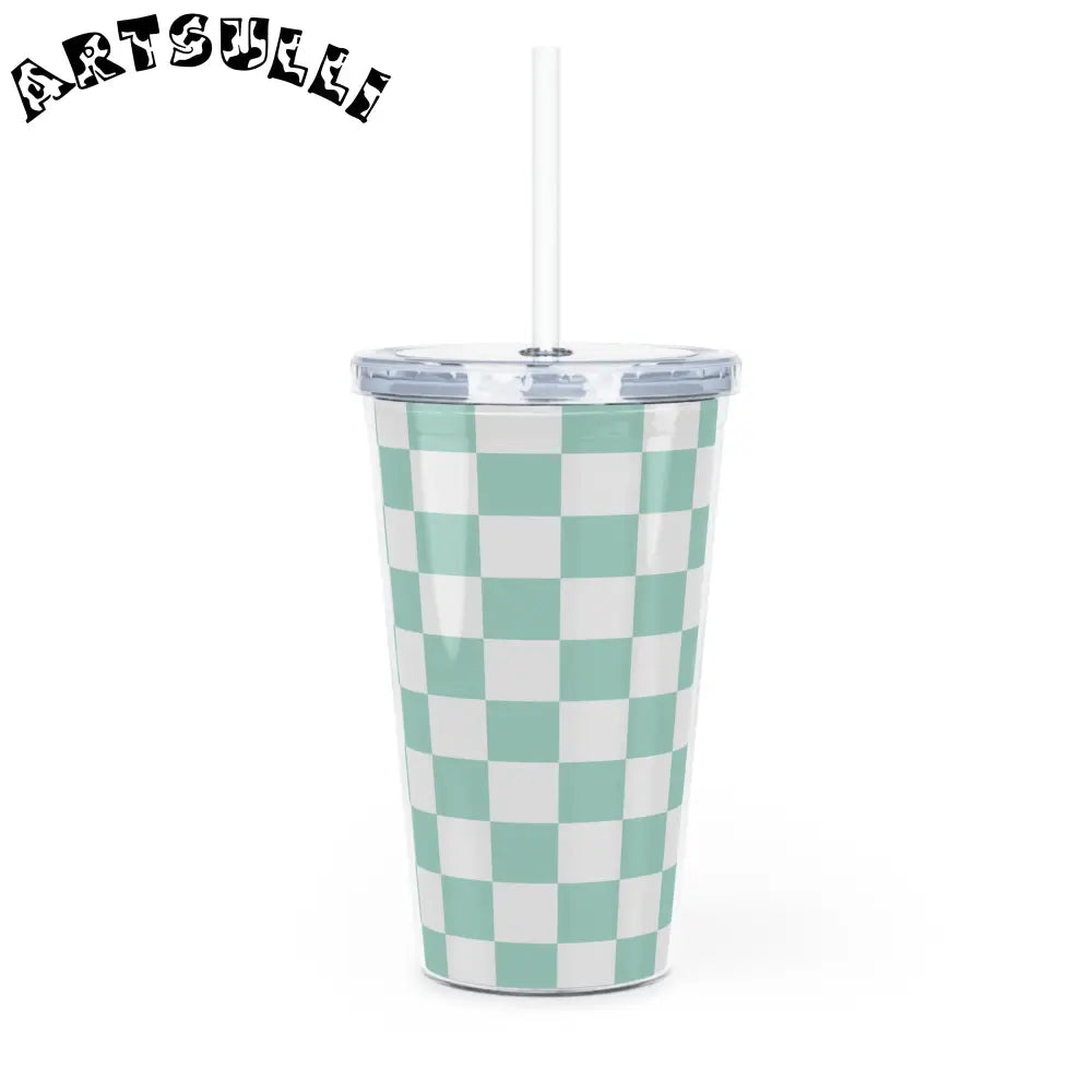 Checkerboard Artistic Work Plastic Tumbler, Artsulli - Art is Long, Life is Short, Mug, , , , , , , 
