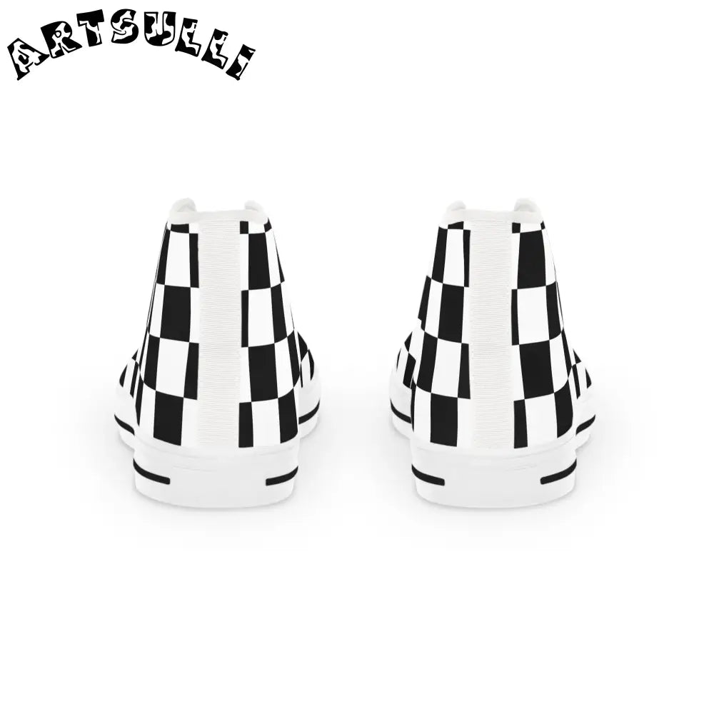 JAKKOUTTHEBXX Checkerboard Black and White Men’s High Top Canvas Sneakers 2025