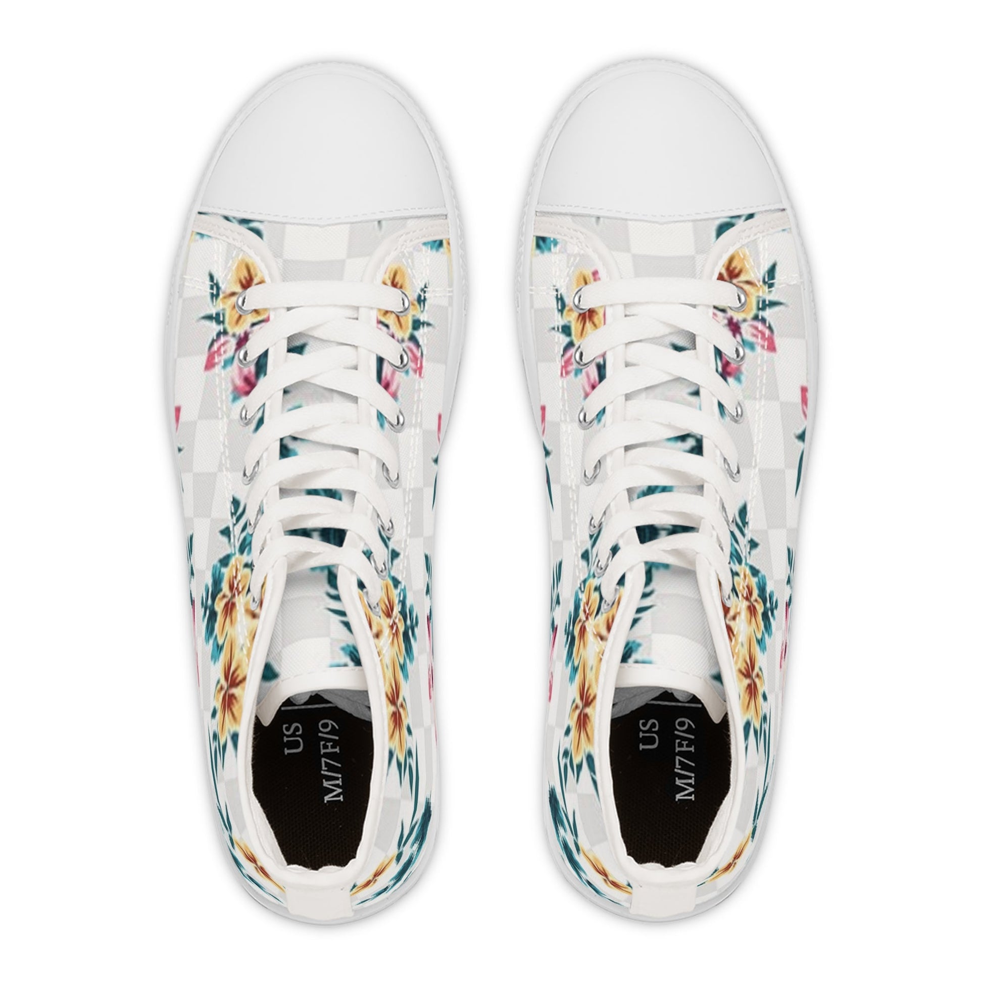 Checkerboard Floral High-Top Sneakers, Artsulli - Art is Long, Life is Short, Shoes, , , , , , , 
