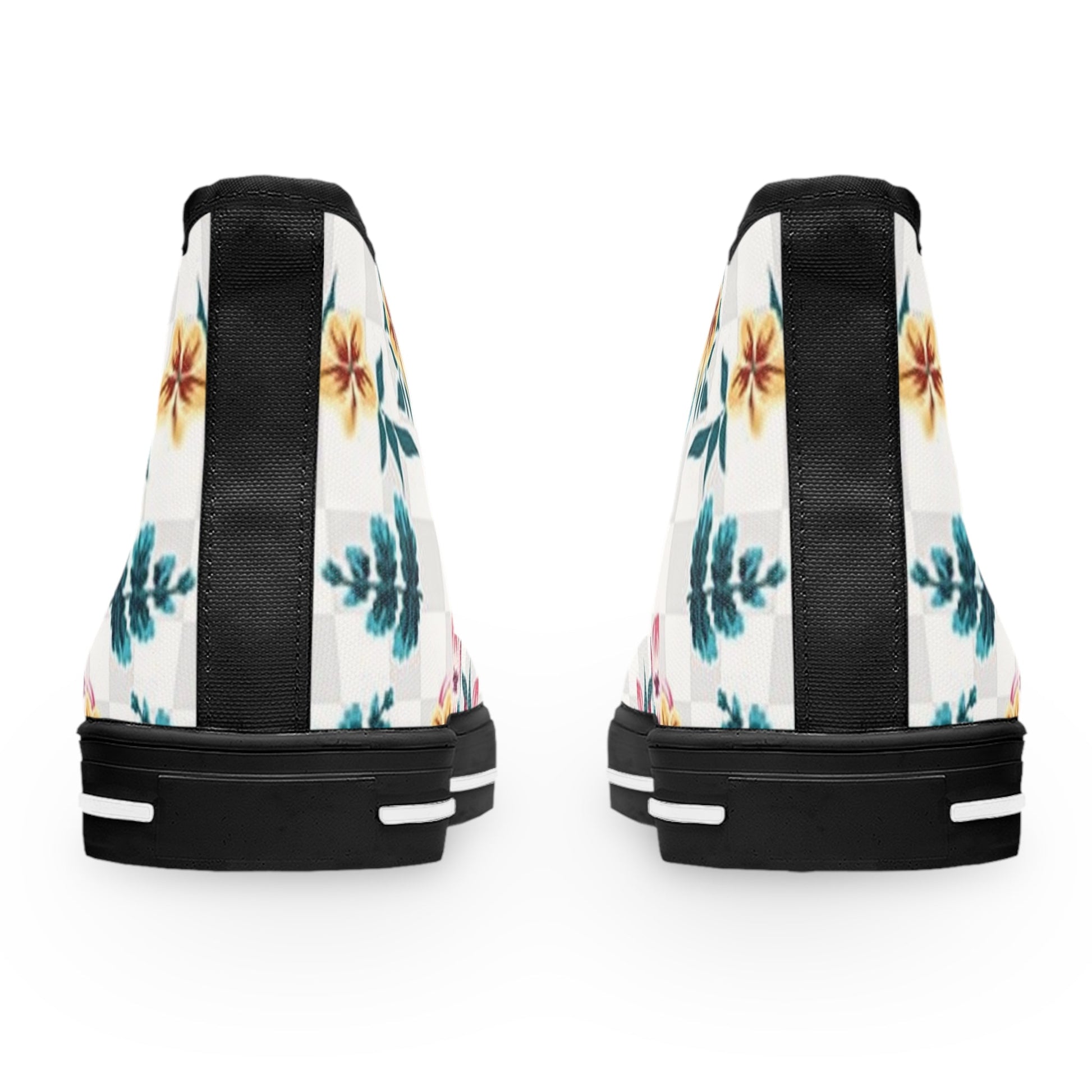 Checkerboard Floral High-Top Sneakers, Artsulli - Art is Long, Life is Short, Shoes, , , , , , , 