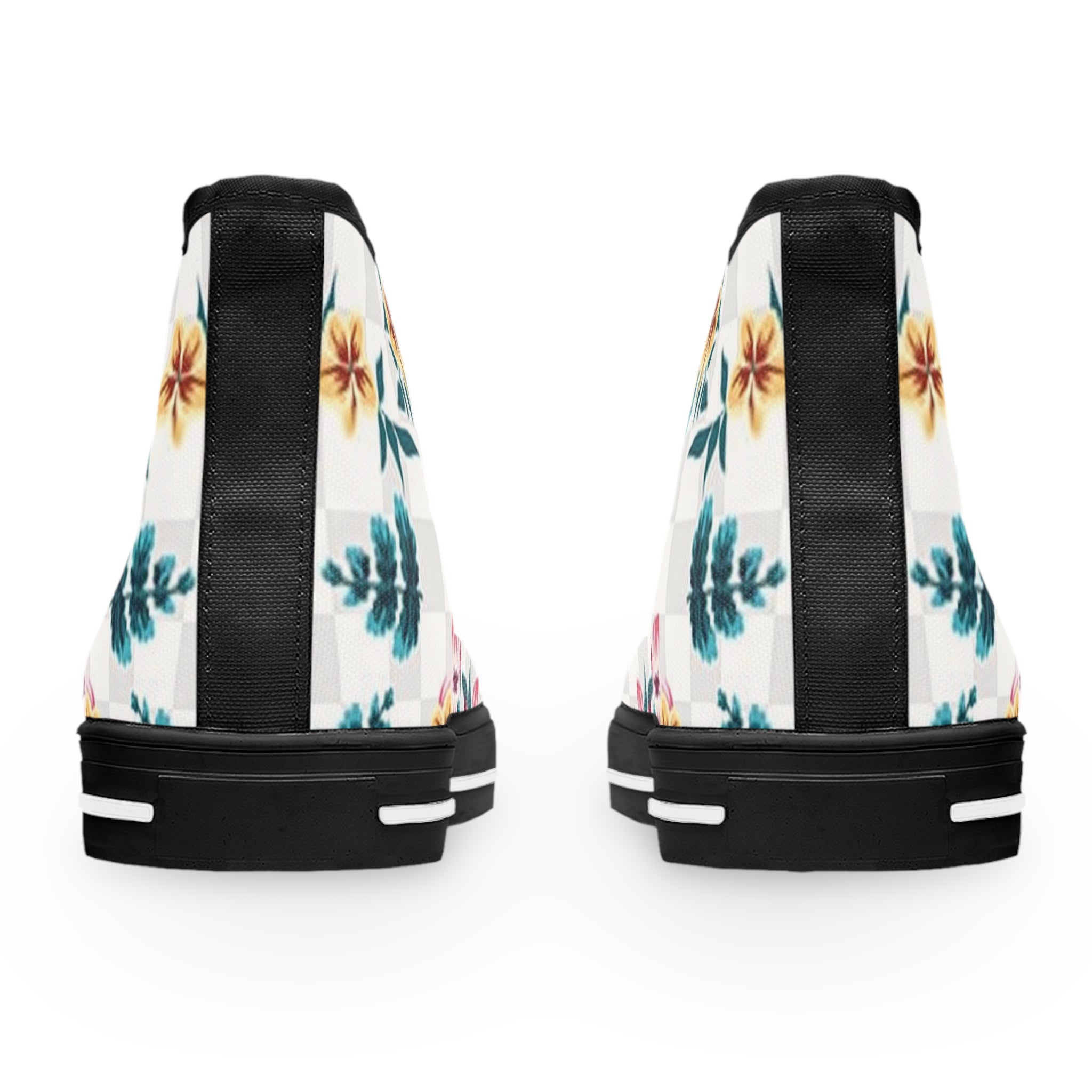 Checkerboard Floral High-Top Sneakers, Artsulli - Art is Long, Life is Short, Shoes, , , , , , , 