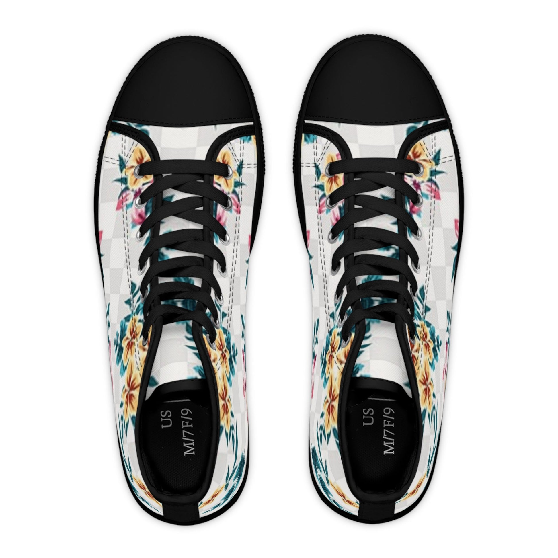 Checkerboard Floral High-Top Sneakers, Artsulli - Art is Long, Life is Short, Shoes, , , , , , , 