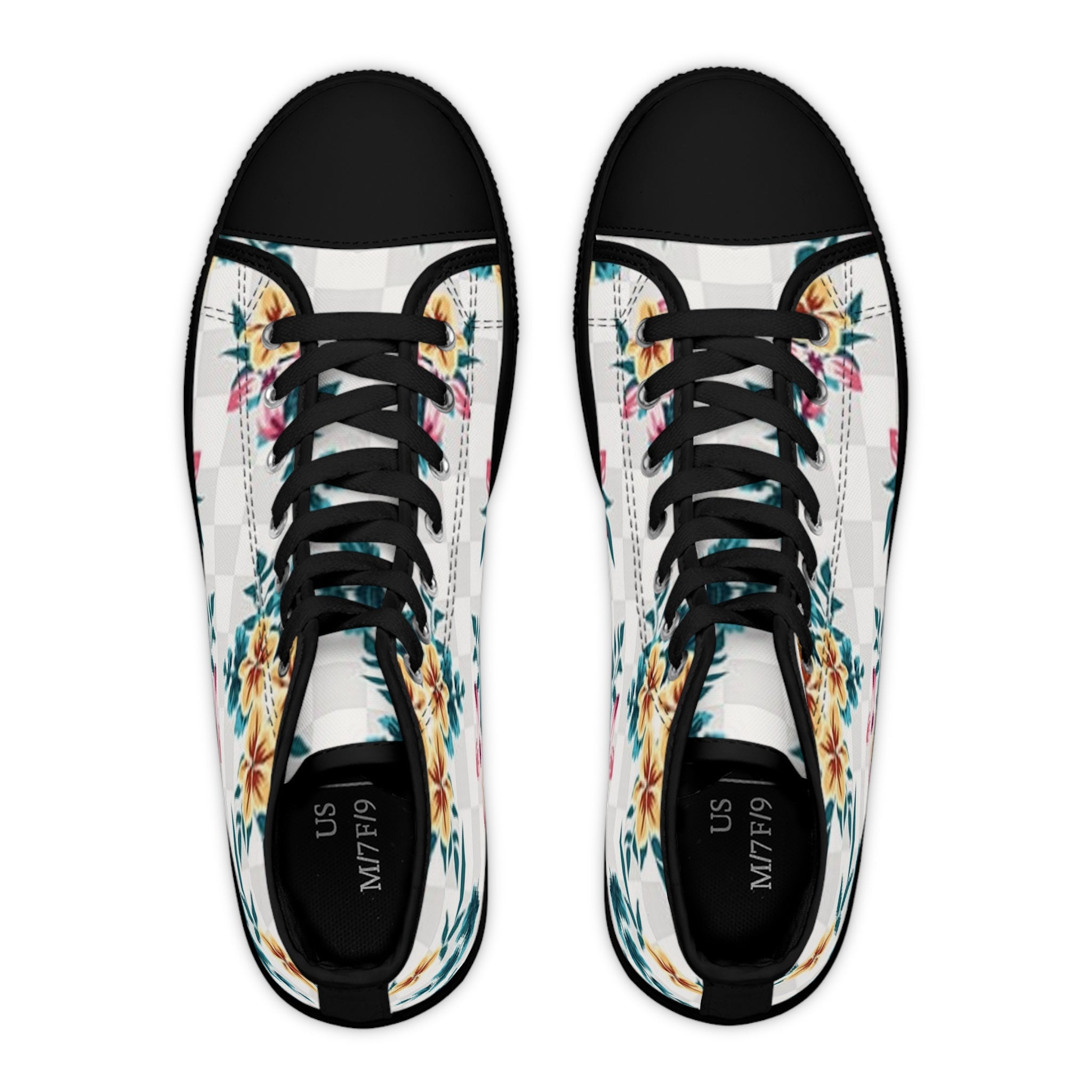 Checkerboard Floral High-Top Sneakers, Artsulli - Art is Long, Life is Short, Shoes, , , , , , , 