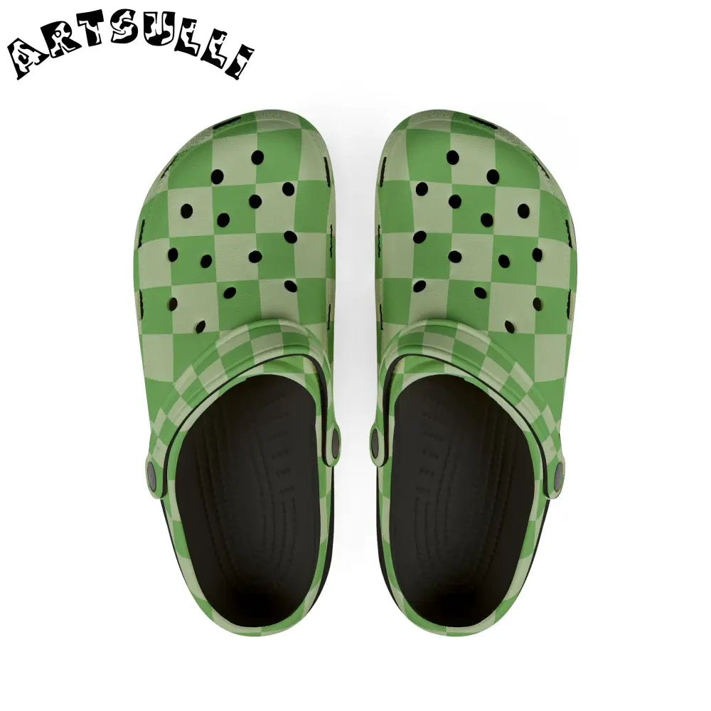 Checkerboard Green EVA Polka Dot Clogs, Artsulli - Art is Long, Life is Short, Shoes, Size, US 6 (Women's), Color, Black, , , 25629018730172402396