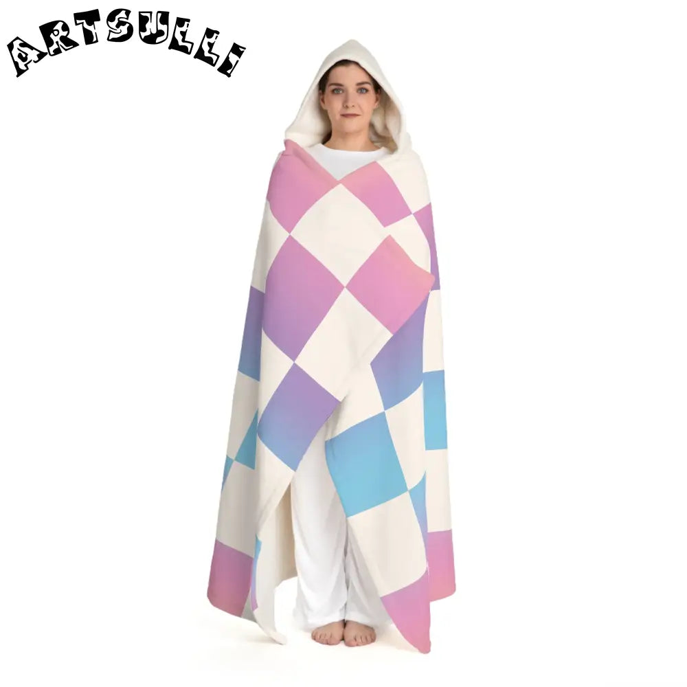 Checkerboard Hooded Sherpa Blanket to Deliver Fuzzy Warmth, Artsulli - Art is Long, Life is Short, All Over Prints, , , , , , , 