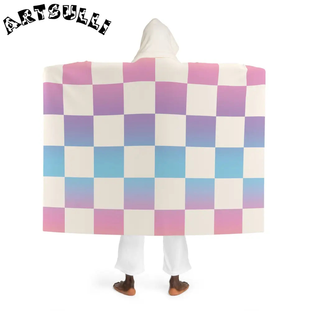 Checkerboard Hooded Sherpa Blanket to Deliver Fuzzy Warmth, Artsulli - Art is Long, Life is Short, All Over Prints, , , , , , , 