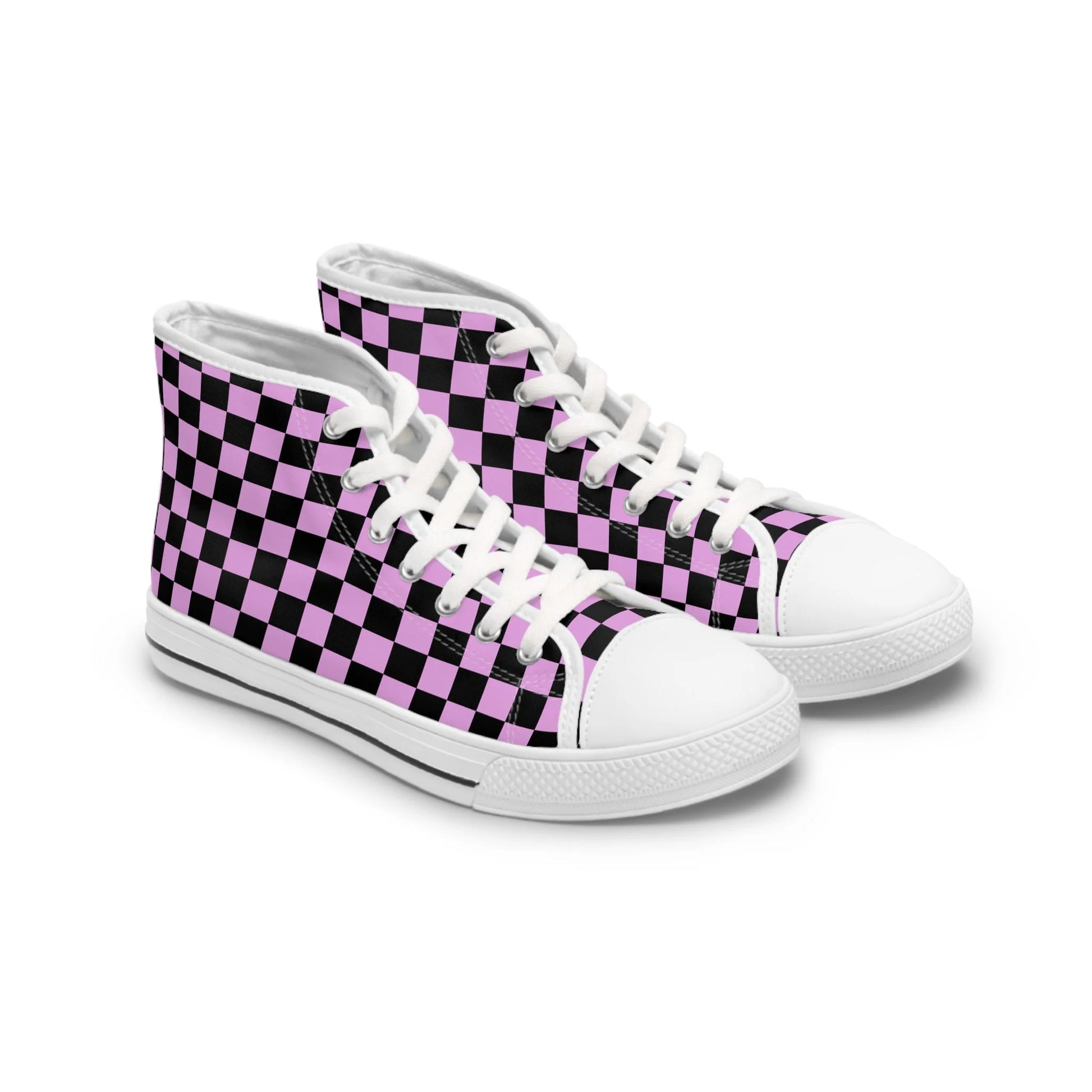 Checkerboard III Purple and Black Women’s High Top Breathable Polyester Canvas Sneakers, Artsulli - Art is Long, Life is Short, Shoes, Size, US 5.5, Color, White sole, , , 28242408129421916800