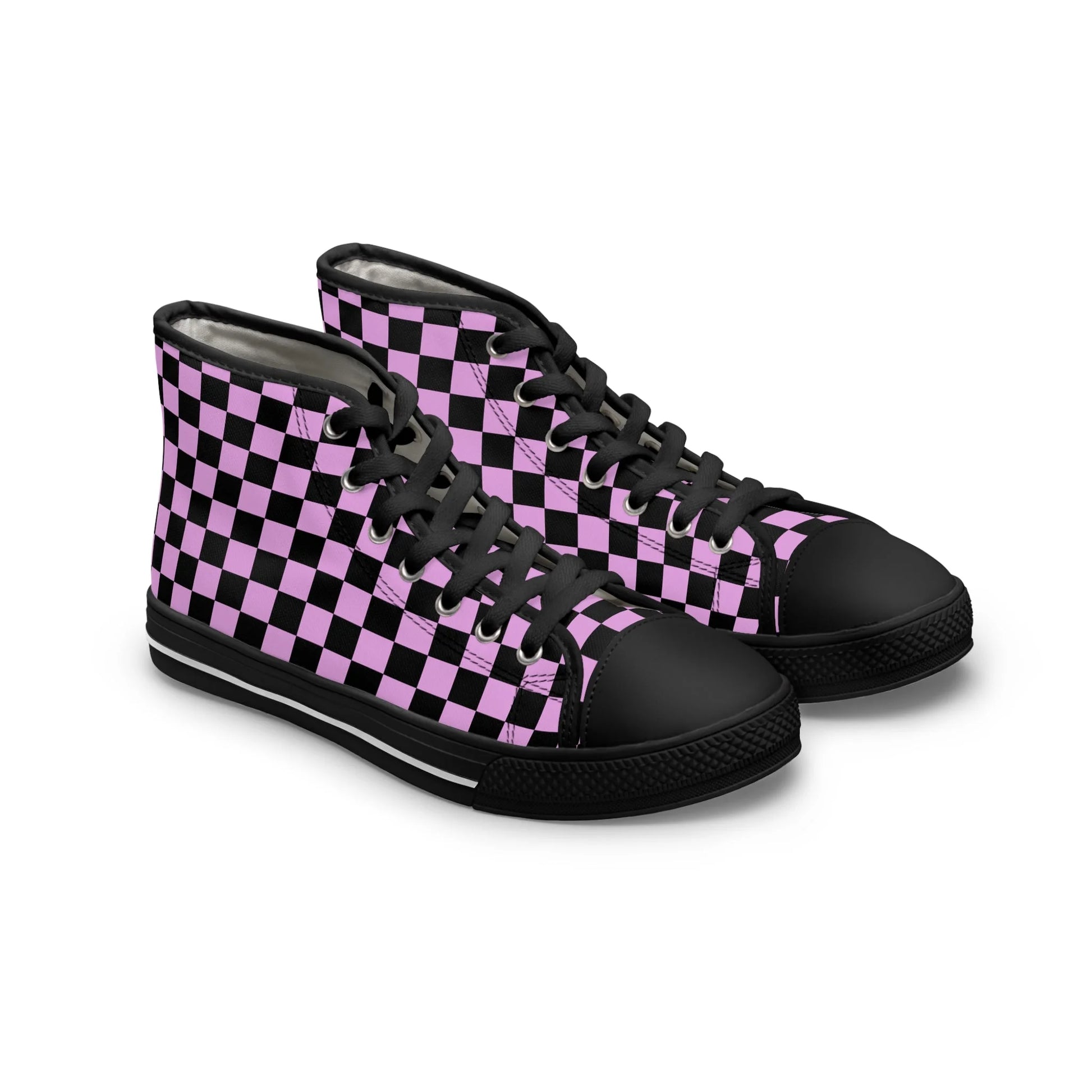 Checkerboard III Purple and Black Women’s High Top Breathable Polyester Canvas Sneakers, Artsulli - Art is Long, Life is Short, Shoes, Size, US 5.5, Color, Black sole, , , 25551583325961583217