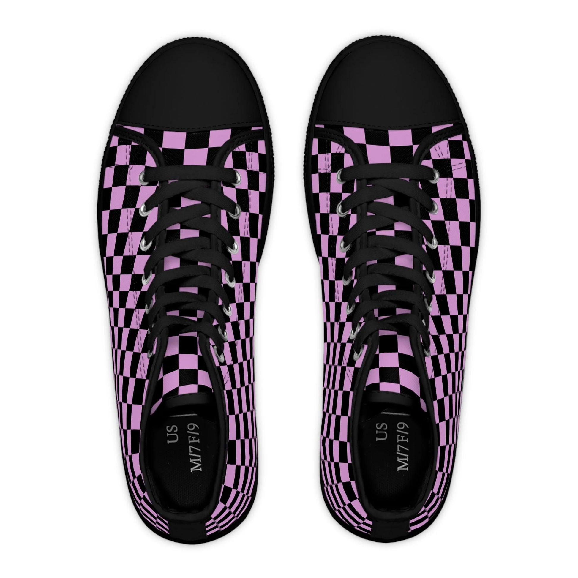 Checkerboard III Purple and Black Women’s High Top Breathable Polyester Canvas Sneakers, Artsulli - Art is Long, Life is Short, Shoes, , , , , , , 