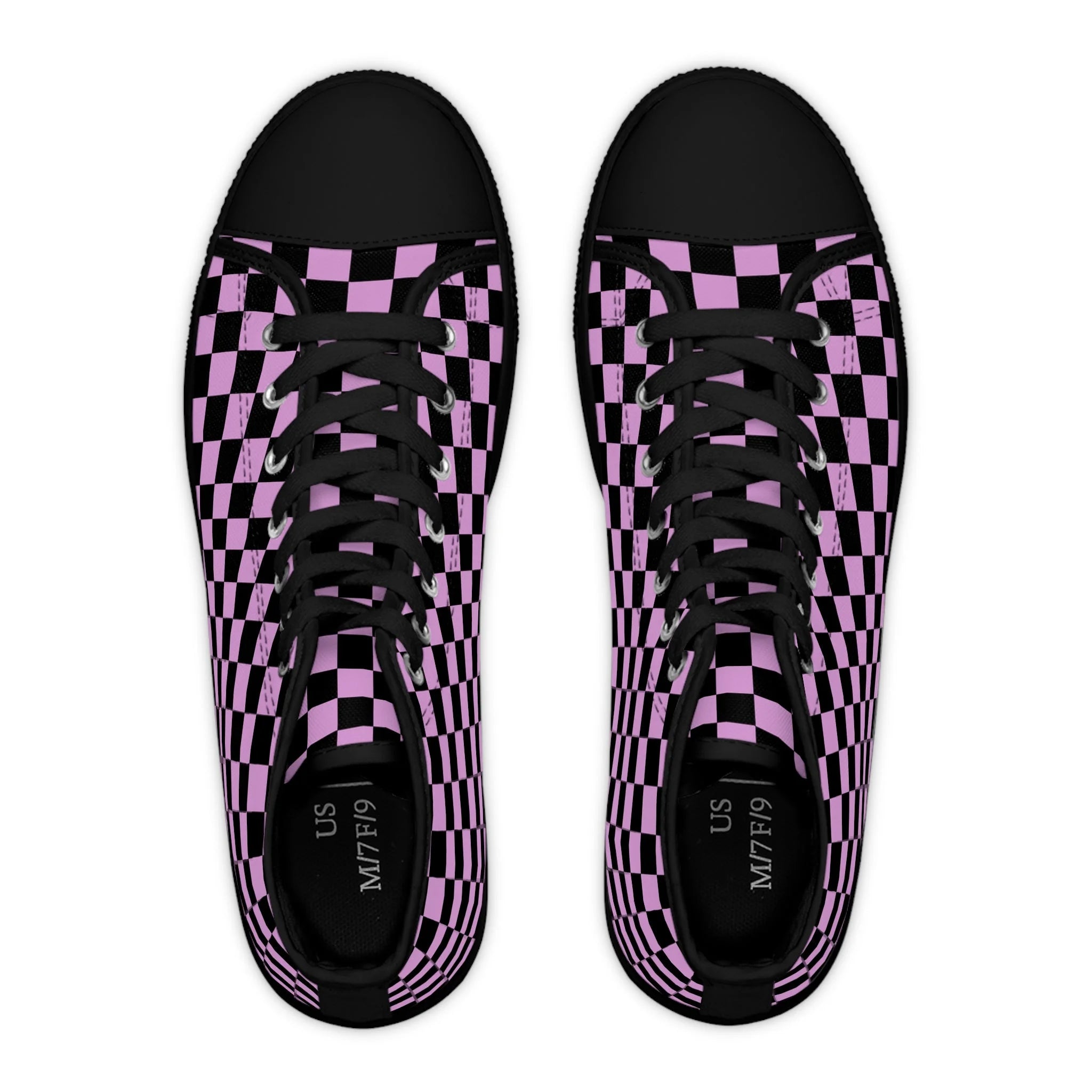 Checkerboard III Purple and Black Women’s High Top Breathable Polyester Canvas Sneakers, Artsulli - Art is Long, Life is Short, Shoes, , , , , , , 