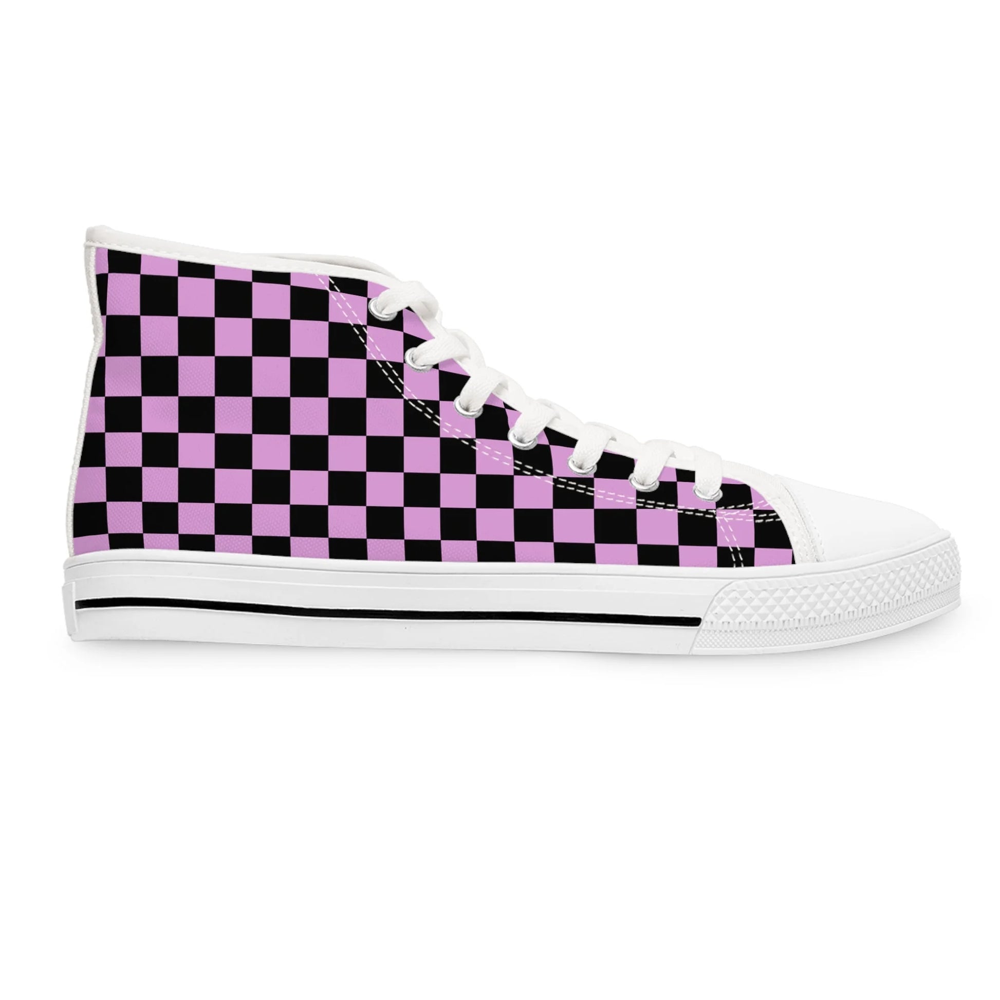 Checkerboard III Purple and Black Women’s High Top Breathable Polyester Canvas Sneakers, Artsulli - Art is Long, Life is Short, Shoes, , , , , , , 