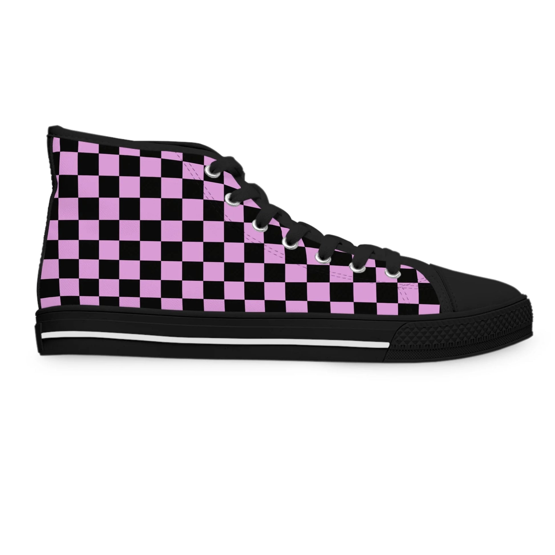 Checkerboard III Purple and Black Women’s High Top Breathable Polyester Canvas Sneakers, Artsulli - Art is Long, Life is Short, Shoes, , , , , , , 
