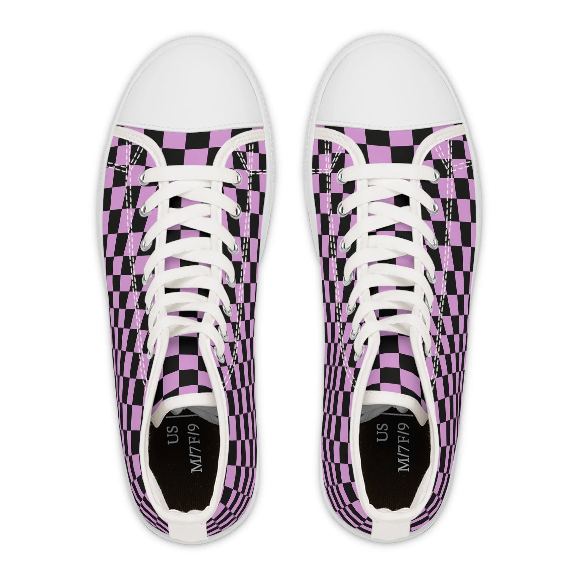 Checkerboard III Purple and Black Women’s High Top Breathable Polyester Canvas Sneakers, Artsulli - Art is Long, Life is Short, Shoes, , , , , , , 