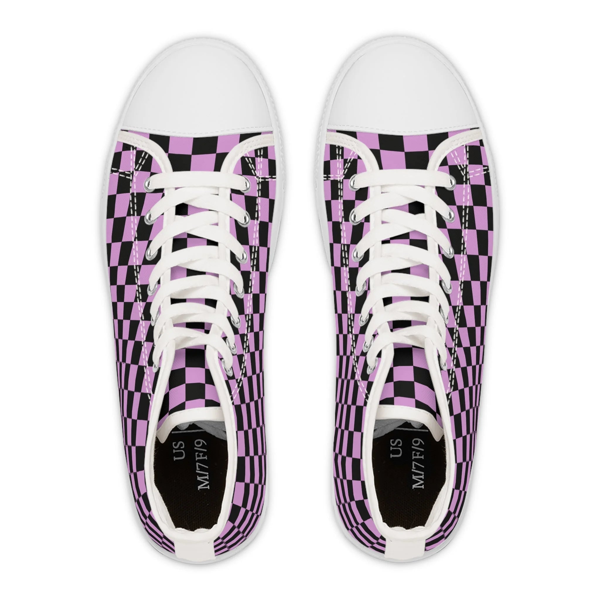 Checkerboard III Purple and Black Women’s High Top Breathable Polyester Canvas Sneakers, Artsulli - Art is Long, Life is Short, Shoes, , , , , , , 