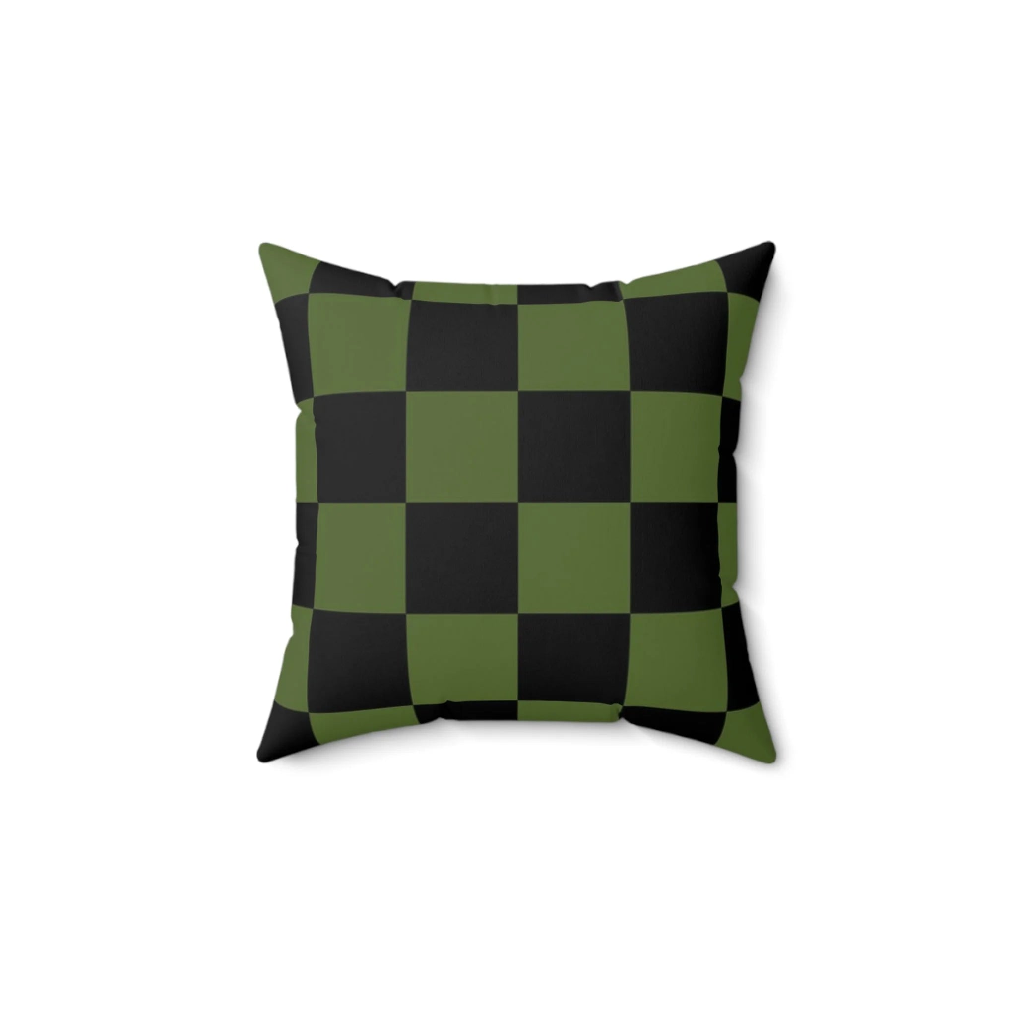 Checkerboard Olive Green Black Spun Polyester Pillow, Artsulli - Art is Long, Life is Short, Home Decor, Size, 14" × 14", , , , , 28167712596773485542