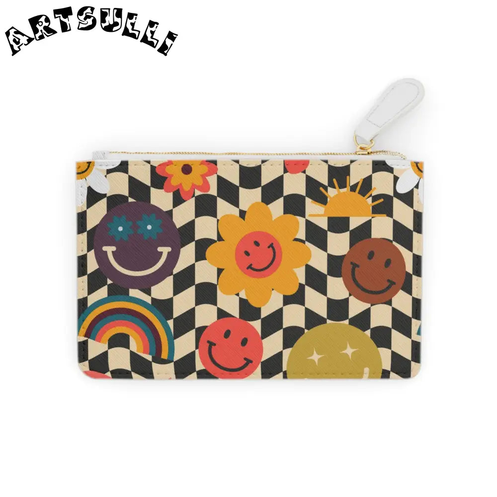 Checkerboard Smiley Personalized Clutch Bag, Artsulli - Art is Long, Life is Short, Bags, Size, 6.3” x 4”, Color, White, , , 17583750596097660725