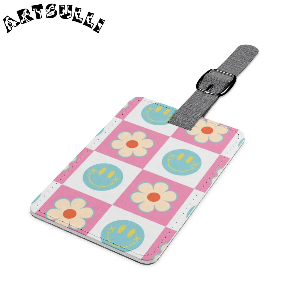 Checkerboard Smiley Personalized Luggage Tag, Artsulli - Art is Long, Life is Short, Accessories, , , , , , , 