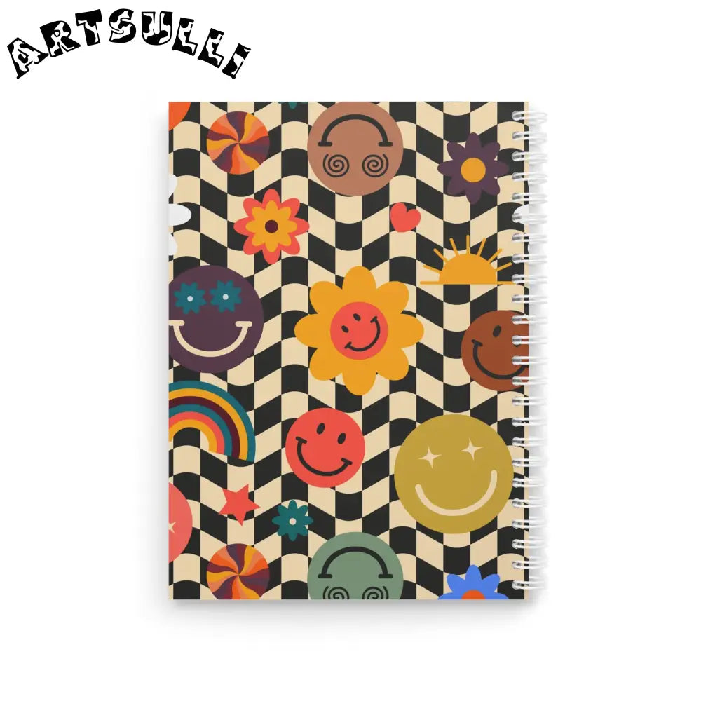 JAKKOUTTHEBXX Checkerboard Smiley Wide-Ruled Spiral Notebook 2025