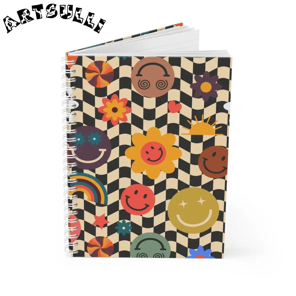 JAKKOUTTHEBXX Checkerboard Smiley Wide-Ruled Spiral Notebook 2025