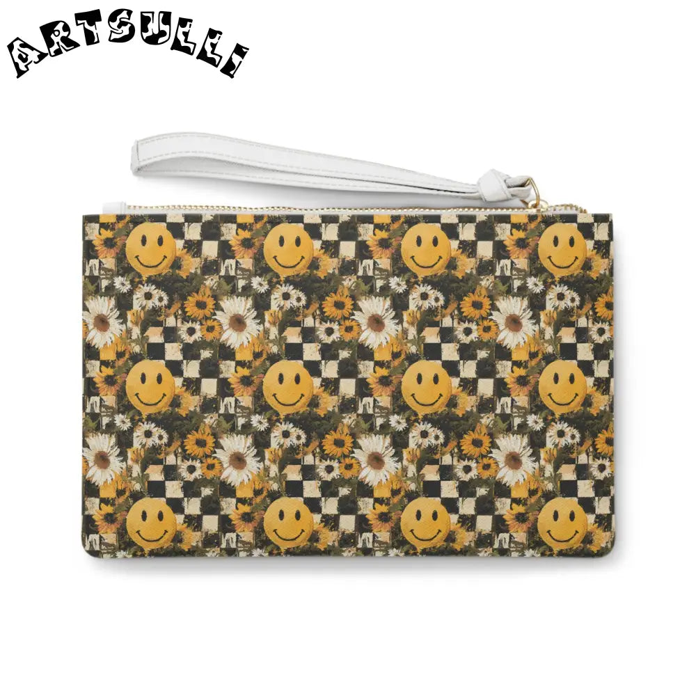 Checkerboard Sunflower Smile Art Printed Clutch Bag, Artsulli - Art is Long, Life is Short, Bags, , , , , , , 