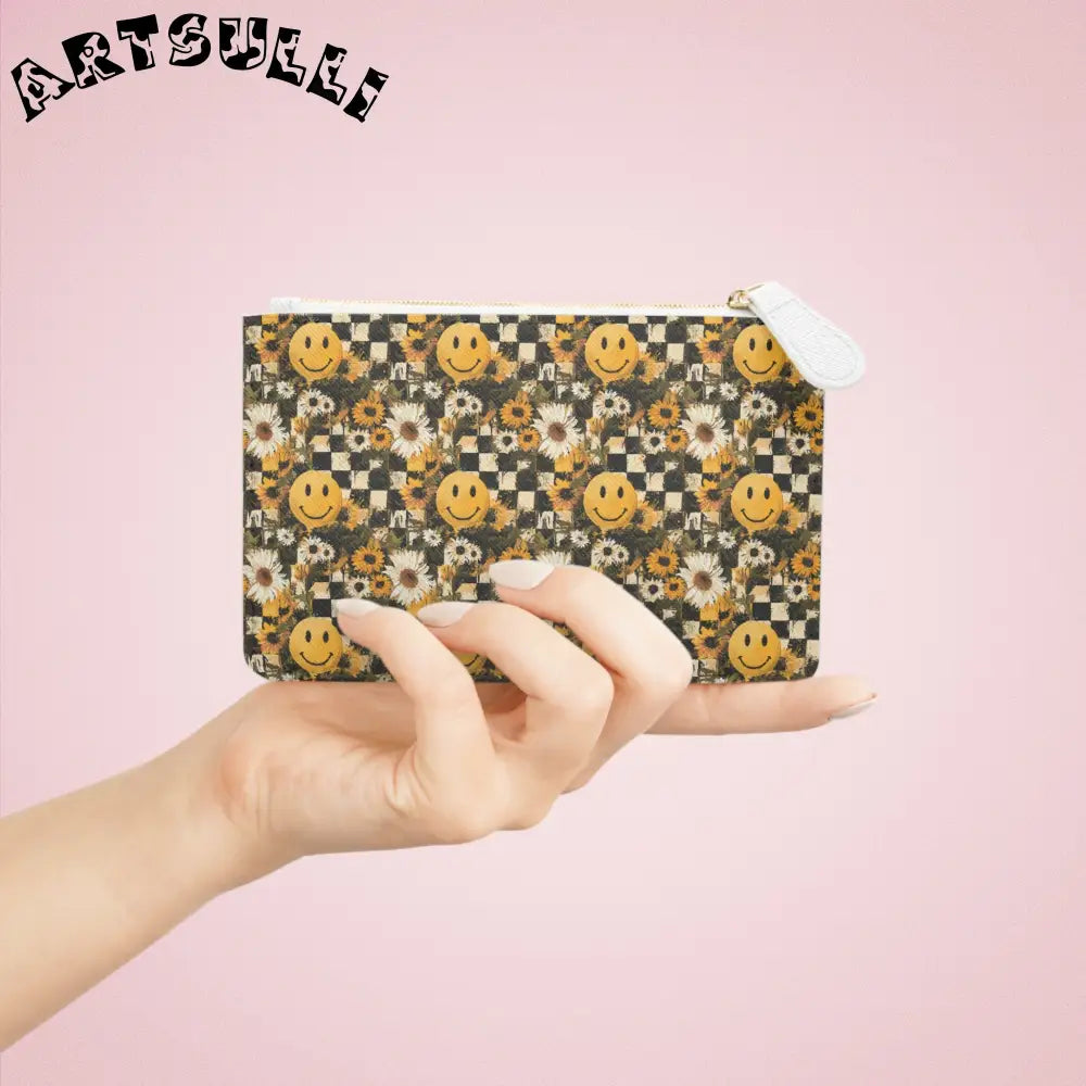 Checkerboard Sunflower Smiley Mini Clutch Bag, Artsulli - Art is Long, Life is Short, Bags, , , , , , , 