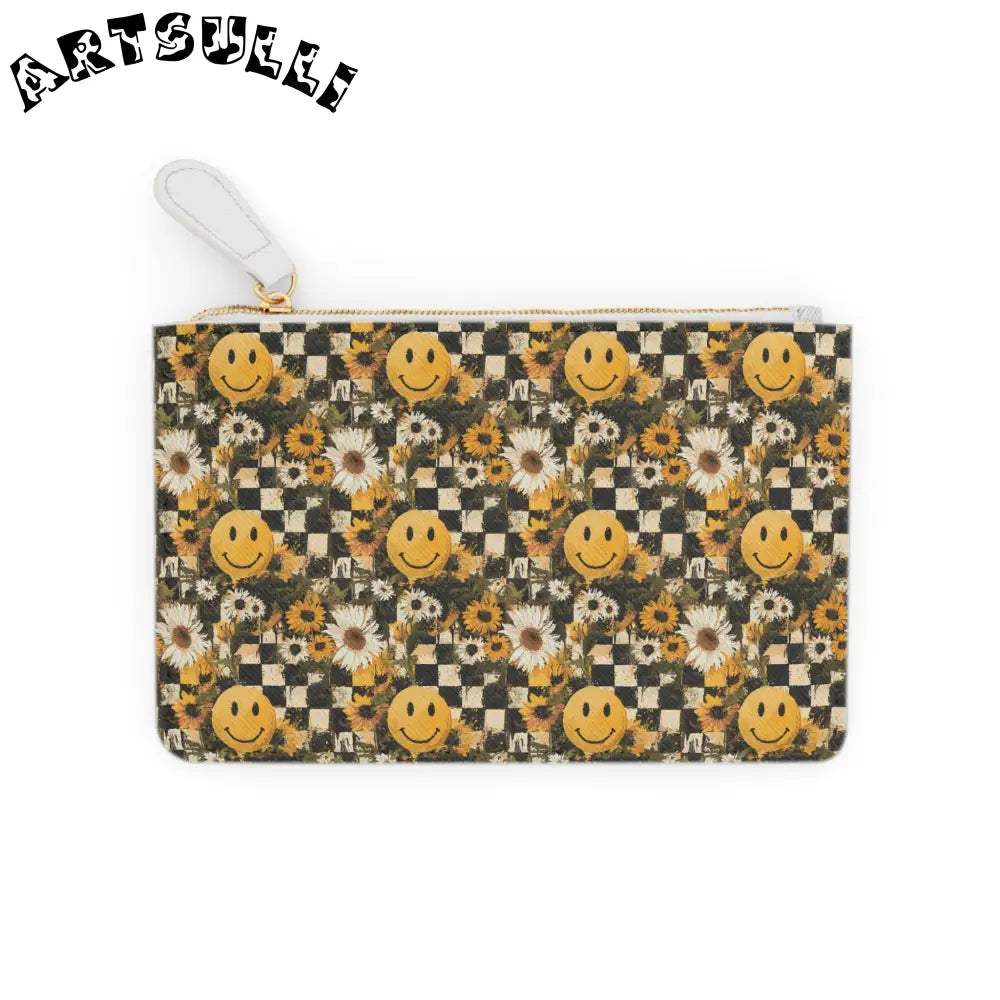 Checkerboard Sunflower Smiley Mini Clutch Bag, Artsulli - Art is Long, Life is Short, Bags, , , , , , , 