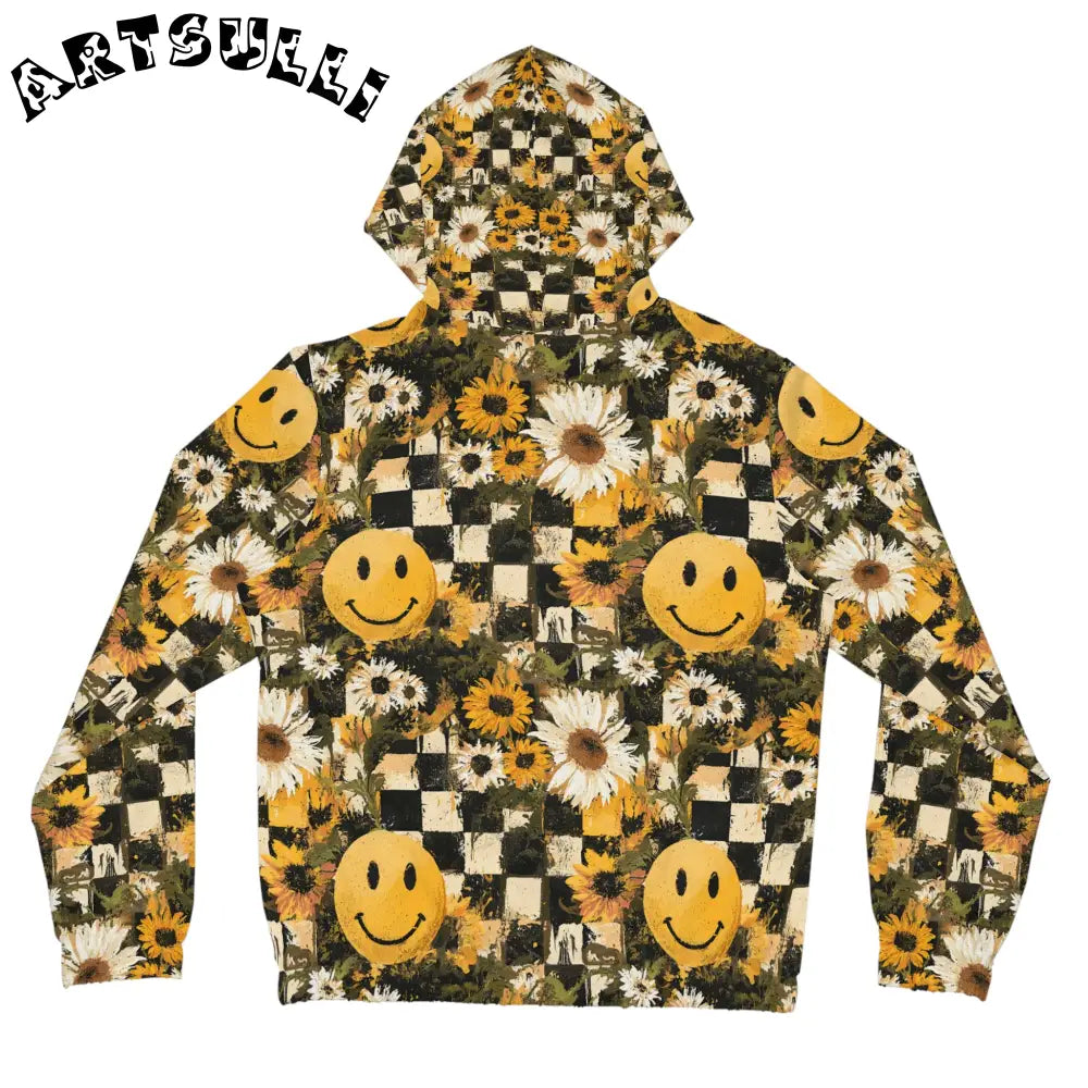 Checkerboard Sunflower Smiley Women’s Zip Hoodie, Artsulli - Art is Long, Life is Short, All Over Prints, , , , , , , 