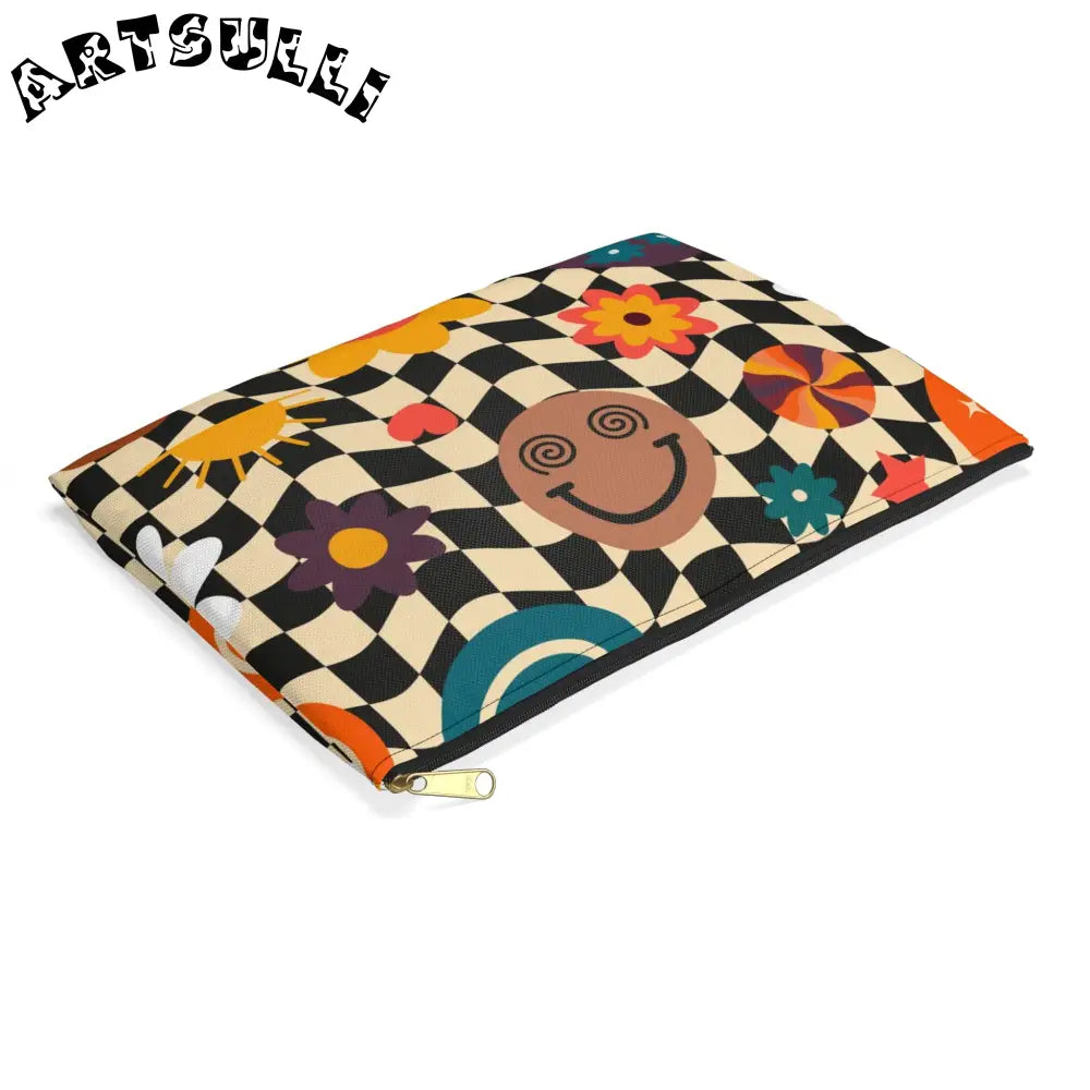 Checkerboard x Smiley Flat Pouch, Artsulli - Art is Long, Life is Short, Bags, , , , , , , 