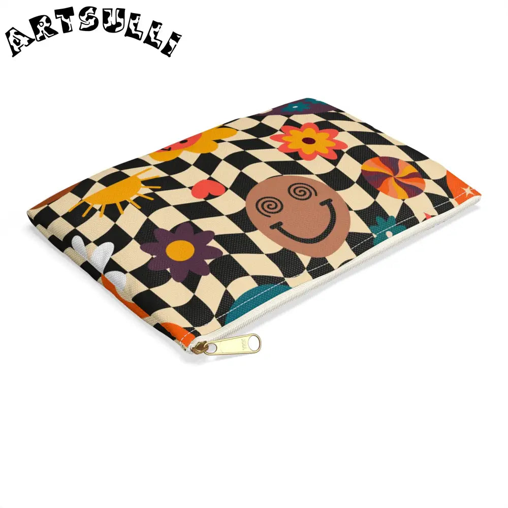 Checkerboard x Smiley Flat Pouch, Artsulli - Art is Long, Life is Short, Bags, , , , , , , 