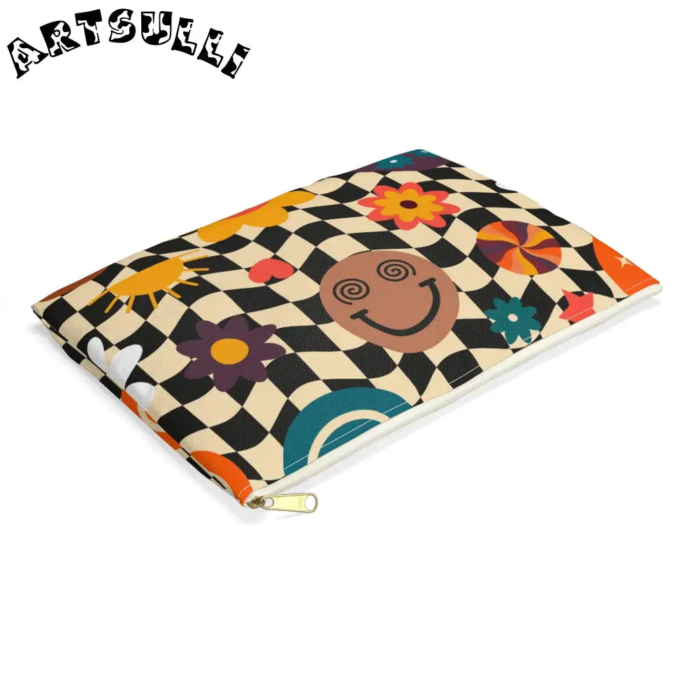 Checkerboard x Smiley Flat Pouch, Artsulli - Art is Long, Life is Short, Bags, , , , , , , 